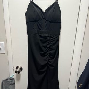 windsor long black dress with mesh cut outs!